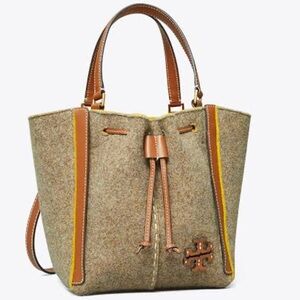Tory Burch McGraw Felt Dragonfly Taupe Felt Tote with Leather Trim